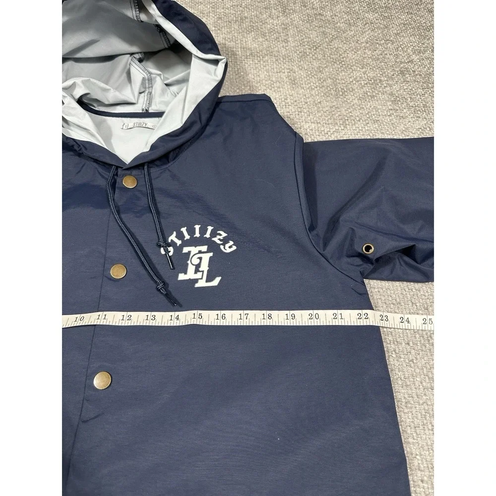 Stiiizy Jacket Mens Large Blue Hooded‎ Snap Up Illinois Windbreaker